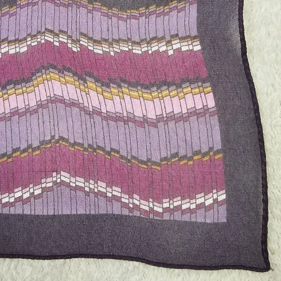 Chevron Scarf Women Square 19.75 x 18.5 Purple Vintage Sheer Zig Zag Lavender - Picture 4 of 10